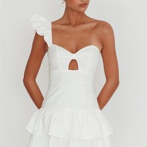 Tea Time One Shoulder Ruffle Mini Dress White